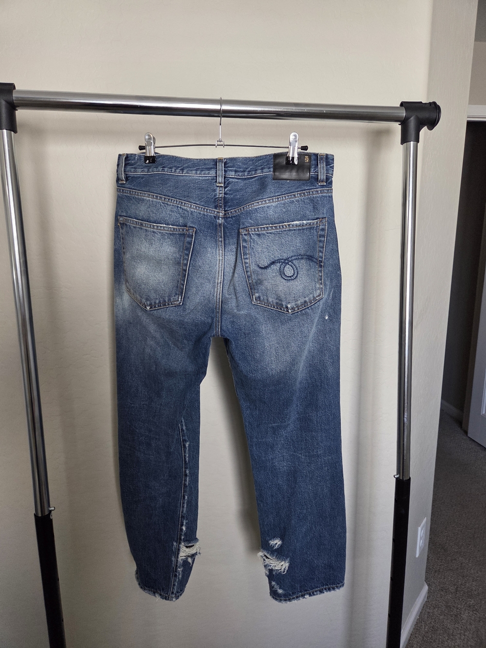 R13 Boyfriend Jeans Size 27 Distressed Made in Italy Kyle Indigo High End Denim - Picture 2 of 7